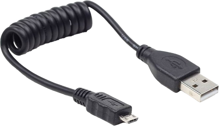 Kabel spiralny Gembird micro-USB – USB-B 0.2 0.6 m Black (8716309081818) - obraz 1