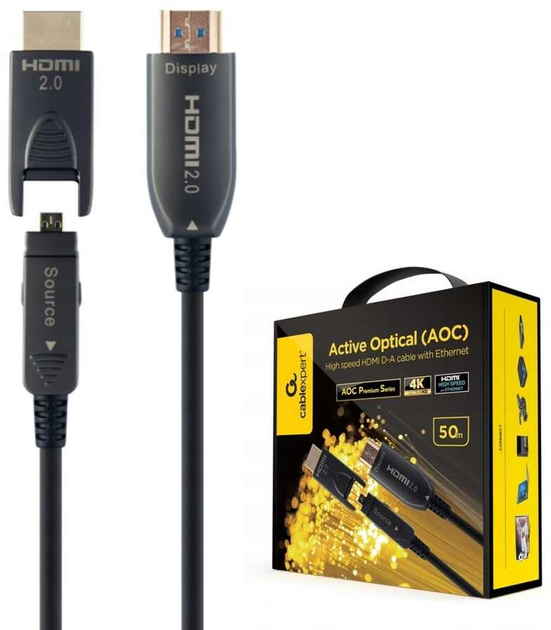 Кабель Gembird AOC HDMI – HDMI с адаптером D/A 50 м Black (8716309124539) - зображення 2