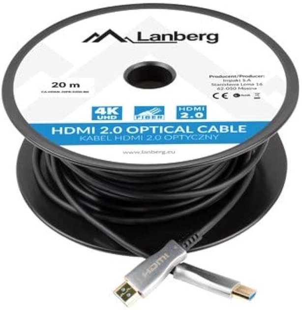 Кабель Lanberg HDMI – HDMI v2.0 20 м Black (5901969429817) - зображення 1