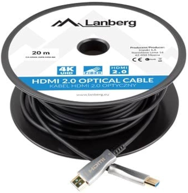 Kabel Lanberg HDMI – HDMI v2.0 20 m Black (5901969429817) - obraz 1