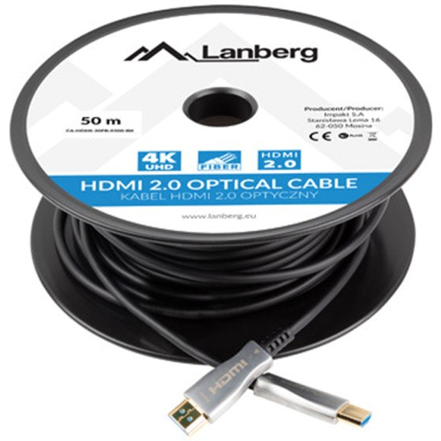 Kabel Lanberg HDMI – HDMI v2.0 50 m Black (5901969429848) - obraz 1