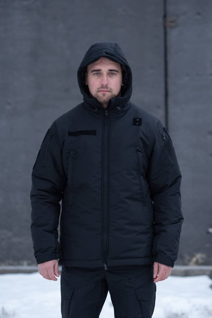 Чоловіча зимова куртка Thermo-Loft поліція із липучками під шеврони чорна S - зображення 1