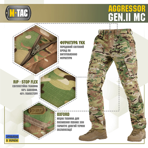 Брюки Aggressor Gen.II рип-стоп M-Tac Мультикам 2XL/S - изображение 2