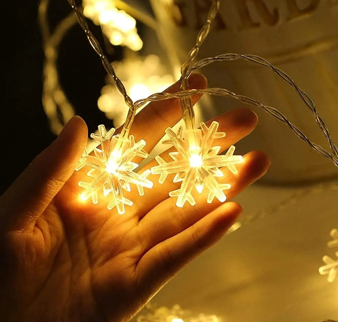 Гірлянда на батарейках Oobest Snowflake Light String Christmas Tree Lamp Сніжинки 20 LED ламп 3 м Теплий білий - зображення 3