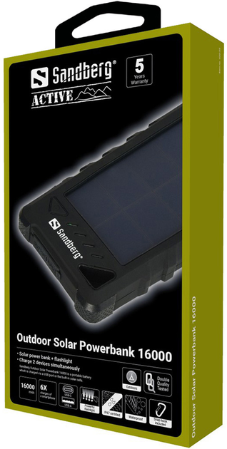 УМБ Outdoor Sandberg 16000 mAh із сонячною панеллю Black (5705730420351) - зображення 3