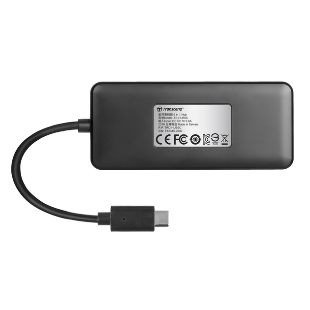 Hub USB Transcend 6-in-1 USB 3.1 Type-C Czarny (TS-HUB5C) - obraz 3