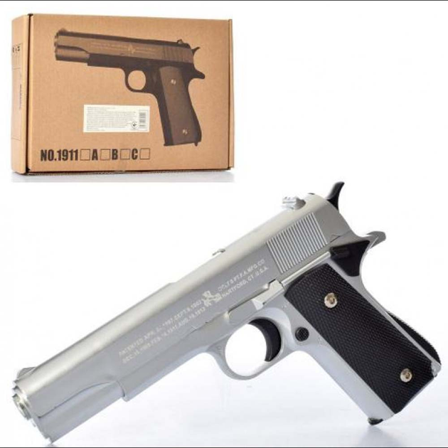 Дитячий страйкбольний пістолет Desert Eagle 22 см, металевий на пластикових кульках UKC 1911A Сріблястий - зображення 1