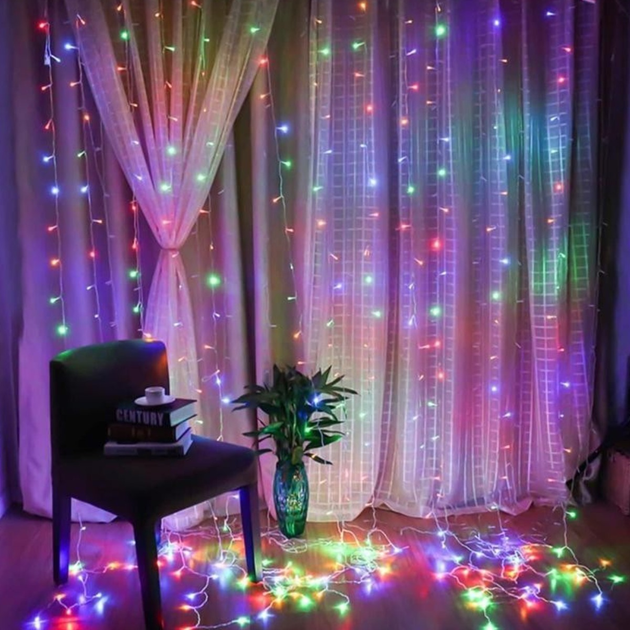 Гирлянда штора на окно Xmas "Водопад" 3 х 3 м (320-RGB) (0157 ...