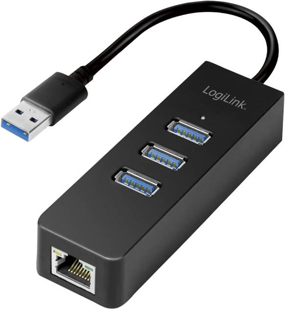 USB-хаб LogiLink USB 3.0 - Gigabit RJ45 3 x USB 3.0 Black (4052792043808) - зображення 1