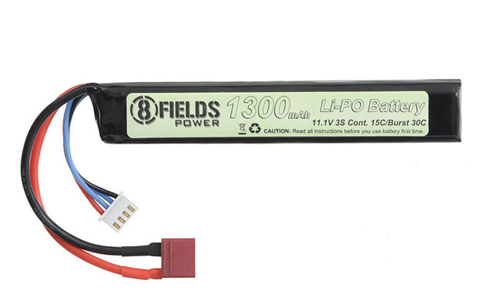 Аккумулятор Li-Po 1300mAh 11,1V 15/30C -T-CONNECTOR [8FIELDS] (для страйкбола) - изображение 1