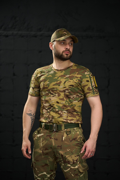 Тактична футболка мультикам з липучками на плечах та кишенею на блискавці M - зображення 1