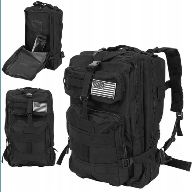 Рюкзак сумка 30 л Чорний ранець з водовідштовхувального матеріалу Кордур дволямковий на плечі з ручкою для перенесення повсякденний для туризму походів - зображення 1