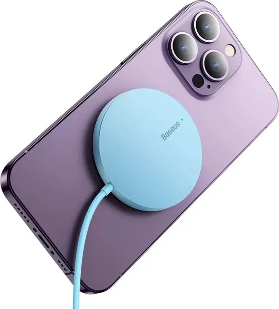 Бездротовий зарядний пристрій Baseus Simple Mini3 Magnetic Wireless Charger 15W CCJJ040303 Blue - Фото 3 Бездротовий зарядний пристрій Baseus Simple Mini3 Magnetic Wireless Charger 15W CCJJ040303 Blue - изображение 3