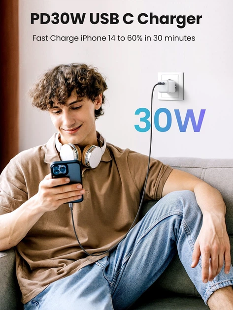 Мережевий зарядний пристрій UGREEN CD319 USB-C Nexode Mini 30W PD QC4.0 PD3.0 GaN Tech White (15326) - Фото 2 Мережевий зарядний пристрій UGREEN CD319 USB-C Nexode Mini 30W PD QC4.0 PD3.0 GaN Tech White (15326) - зображення 2