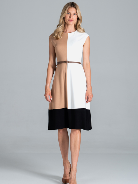 Sukienka trapezowa damska Figl M815 M Ecru/Brązowy/Czarna (5902194394826) - obraz 3