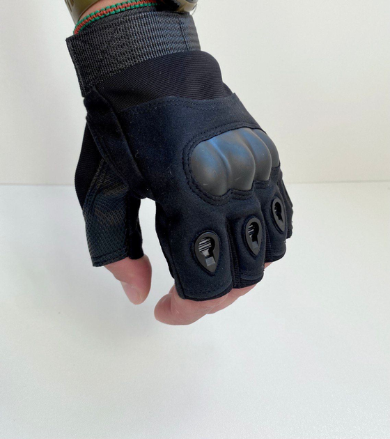 Тактические перчатки без пальцев черные размер М - изображение 1