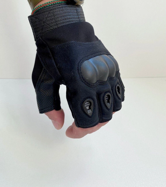 Тактичні рукавиці без пальців чорні розмір L - зображення 1