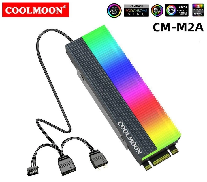 Радиатор охлаждения COOLMOON CM-M73S для SSD M.2 c подсветкой ARGB (Grey) - изображение 1