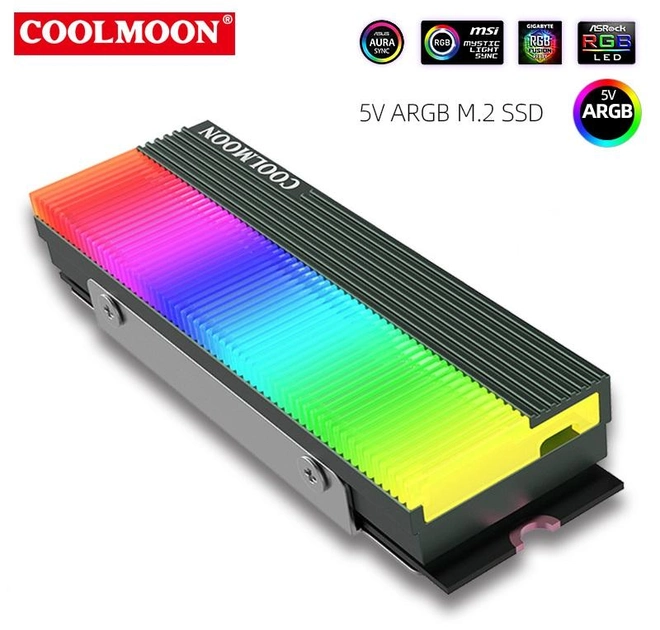Радиатор охлаждения COOLMOON CM-M73S для SSD M.2 c подсветкой ARGB (Grey) - изображение 2