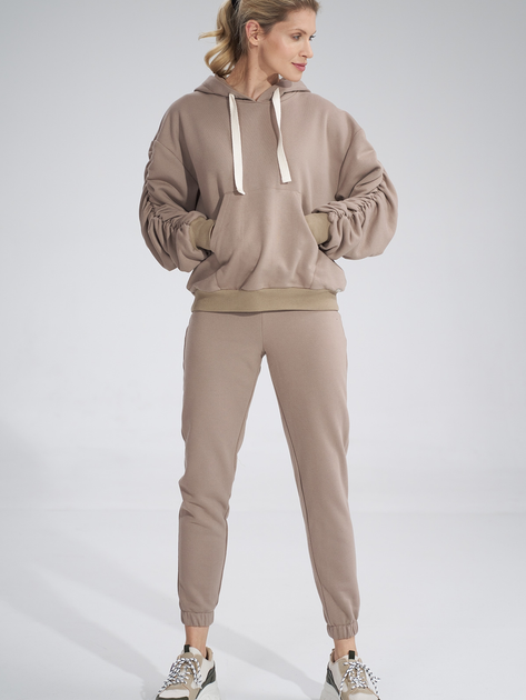 Bluza damska z kapturem kangurka Figl M801 M Beżowa (5902194407175) - obraz 2