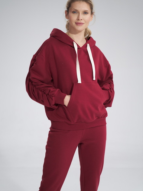 Bluza damska z kapturem kangurka Figl M801 S Ciemnoczerwona (5902194407205) - obraz 2
