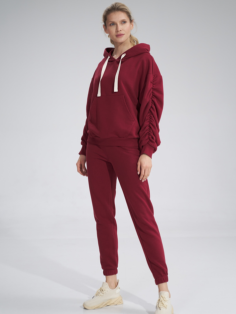 Bluza damska z kapturem kangurka Figl M801 S Ciemnoczerwona (5902194407205) - obraz 3