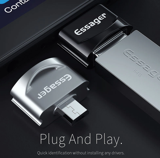Перехідник OTG ESSAGER USB-на-Micro USB Black - зображення 3