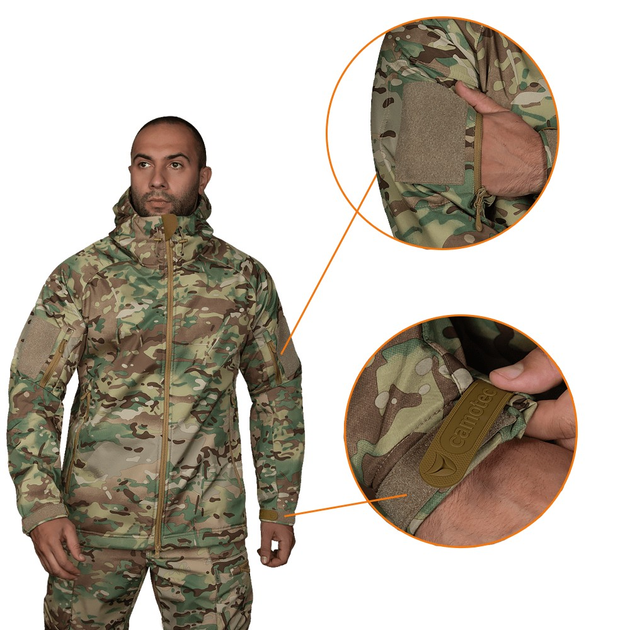 Тактична зимова куртка на флісі CM Stalker SoftShell Multicam / Водовідштовхувальна військова куртка камуфляж, M - зображення 2