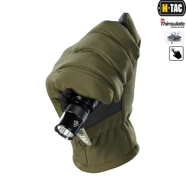 Тактичні рукавички M-Tac Soft Shell Thinsulate Olive, Зимові військові рукавички, Теплі стрілецькі рукавички, М - зображення 2