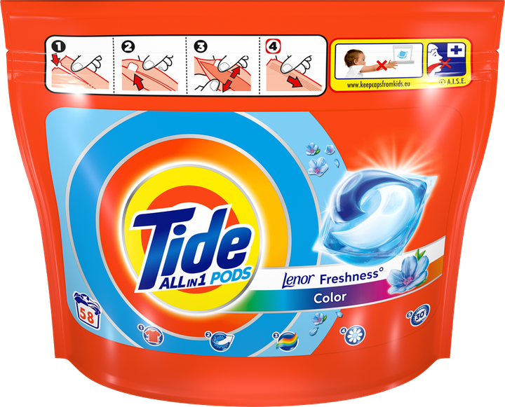 Капсули для прання Tide Чистота та свіжість Дотик свіжості Lenor Color 58шт - Фото 1 Капсули для прання Tide Чистота та свіжість Дотик свіжості Lenor Color 58шт - зображення 1