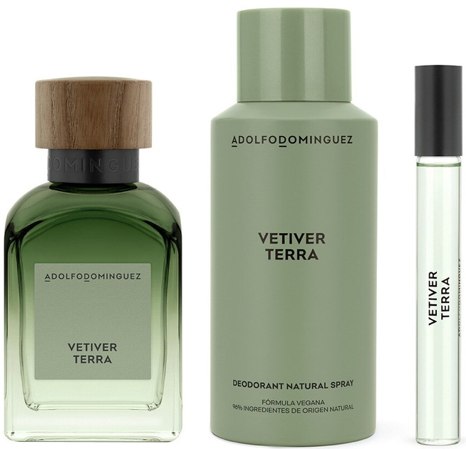 Zestaw męski Adolfo Dominguez Vetiver Terra Woda perfumowana 120 ml + Dezodorant 150 ml + Woda perfumowana 10 ml (8410190634916) - obraz 2