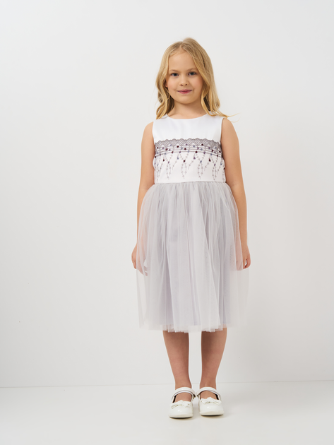 Акція на Дитяча святкова сукня для дівчинки Sasha 4336/20 128 см Біла з сірим від Rozetka