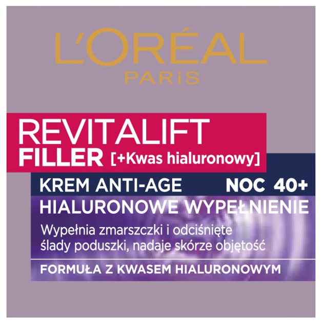 Krem przeciwzmarszczowy L\'Oreal Paris Revitaliftingujący Filler z kwasem hialuronowym na noc 50 ml (3600523201501) - obraz 1