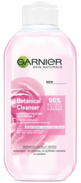 Mleczko łagodzące Garnier Botanical Cleanser Soothing Milk dla skóry suchej i wrażliwej Woda Różana 200 ml (3600542052931) - obraz 1