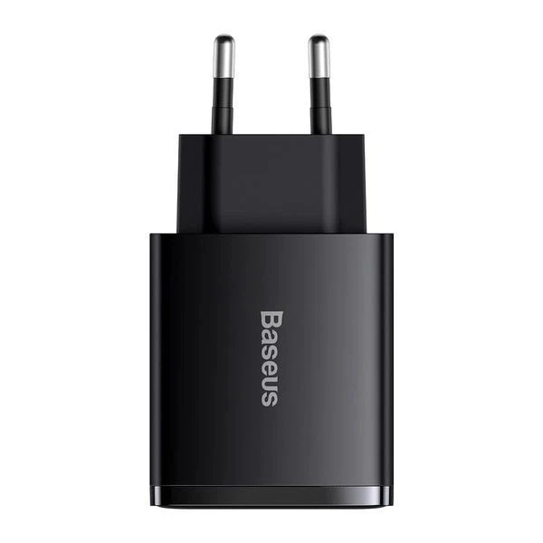 Мережевий зарядний пристрій Baseus 2USB Type-C 3A QC3.0 PD3.0 потрійний адаптер 30W з швидкою зарядкою, Чорний - зображення 4