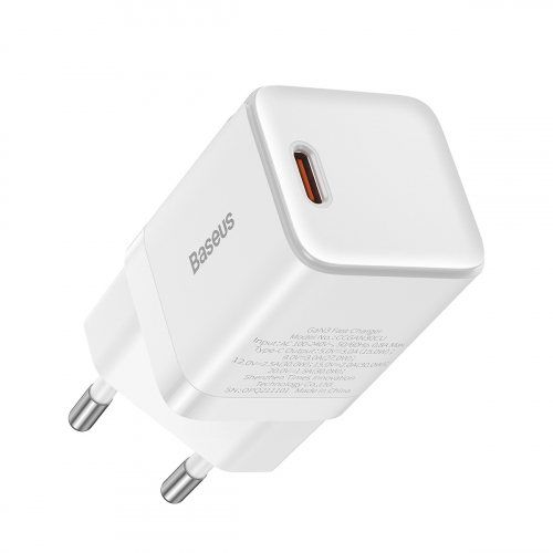 Сетевое зарядное устройство для Baseus GAN3 Fast Charger 1C 30W EU White (CCGN010102) - Фото 3 Сетевое зарядное устройство для Baseus GAN3 Fast Charger 1C 30W EU White (CCGN010102) - изображение 3