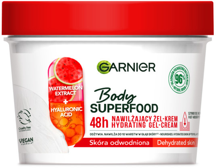 Krem Garnier Body Superfood Watermelon nawilżający z ekstraktem z arbuza i kwasem hialuronowym 380 ml (3600542470315) - obraz 1