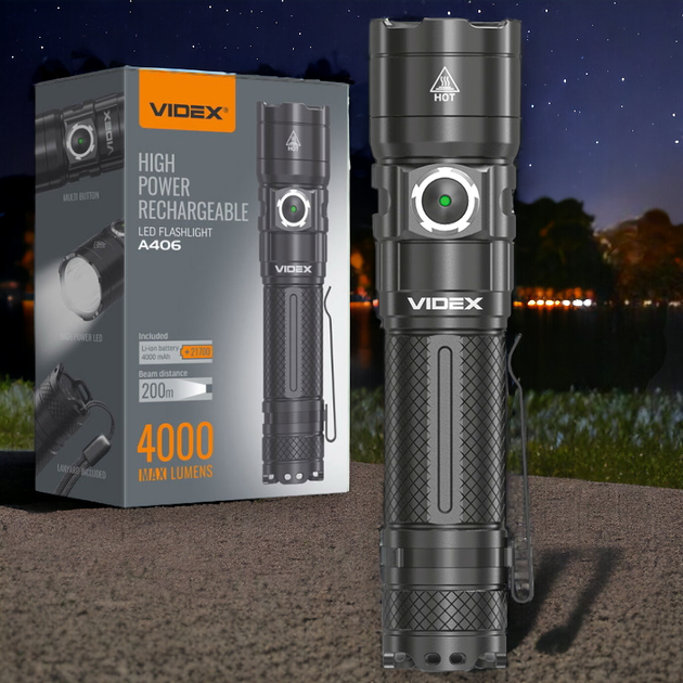 Фонарь Videx 4000Lm 6500K до 200 м дальность света, алюминиевый корпус, с аккумулятором (VLF-A406) - Фото 3 Фонарь Videx 4000Lm 6500K до 200 м дальность света, алюминиевый корпус, с аккумулятором (VLF-A406) - изображение 3