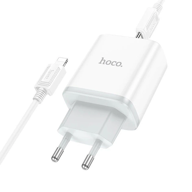 Зарядний пристрій HOCO Stage single port C104A набір з кабелем Type-C to Lightning білий - зображення 5