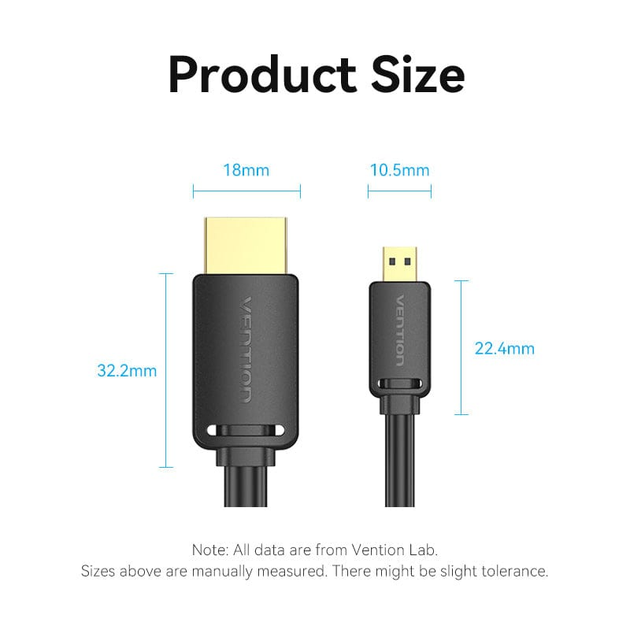 Кабель Vention micro HDMI-D-HDMI-A, 3 m, v2.0, 4K 60Hz (AGIBI) - Фото 6 Кабель Vention micro HDMI-D-HDMI-A, 3 m, v2.0, 4K 60Hz (AGIBI) - зображення 6