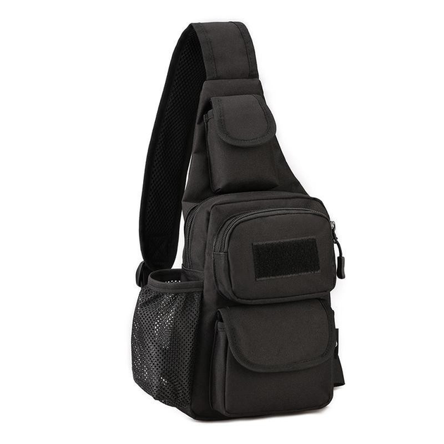 Черная тактическая сумка-рюкзак барсетка, бананка однолямочник MFH T0449 + USB выход - изображение 1