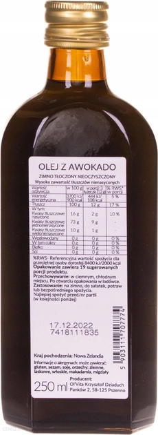 Olej z awokado Olvita Tłoczony na zimno 250 ml (5903111707774) - obraz 2