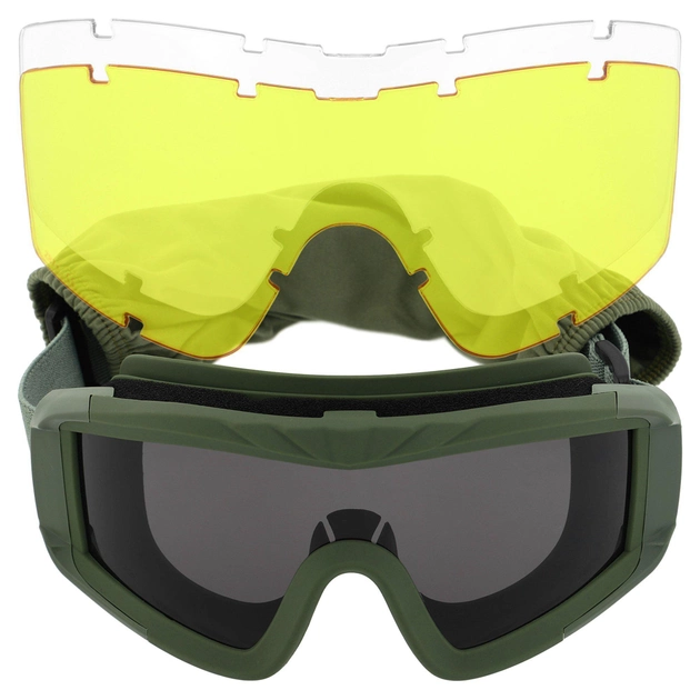 Захисні окуляри-маска SPOSUNE JY-026-1 оправа оливкова колір лінз сірий - изображение 1
