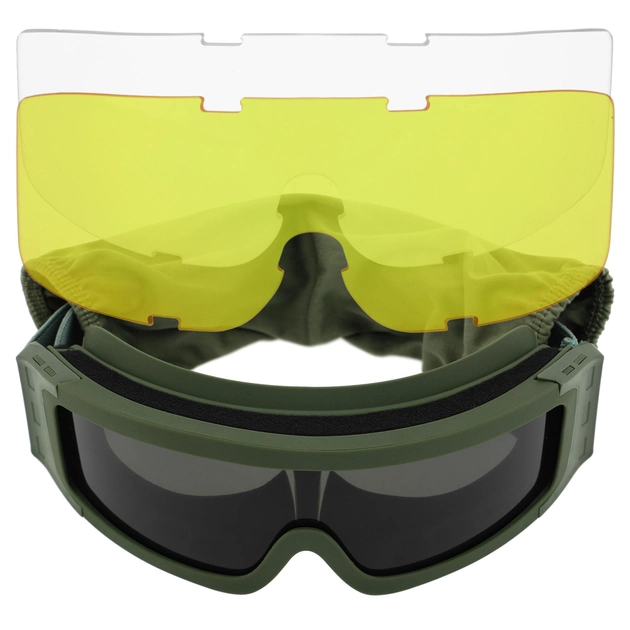 Захисні окуляри-маска SPOSUNE JY-027-3 оправа оливкова колір лінз сірий - зображення 1