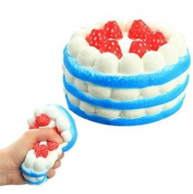 Игрушка антистресс сквиш (Squishy) Торт с клубникой голубой – фото ...