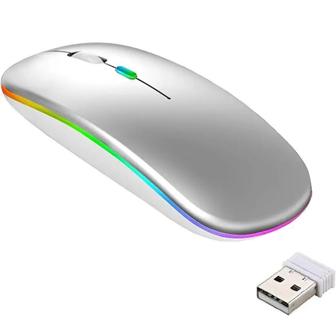 Беспроводная мышь bluetooth + USB серая с подсветкой - изображение 1