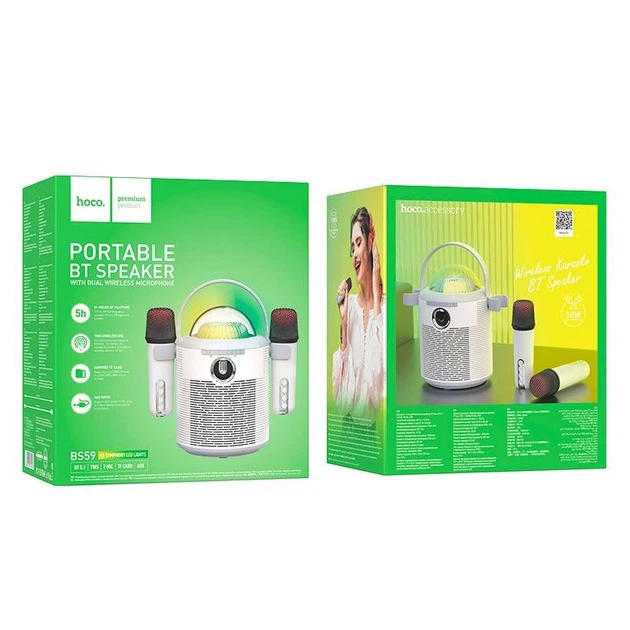 Портативная Bluetooth колонка HOCO Pearlescent BS59 с 2 микрофонами, серая - изображение 4