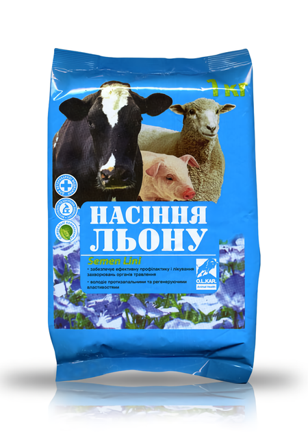 Кормова добавка Насіння льону O.L.KAR. для сільськогосподарських тварин 1 кг - Фото 1 Кормова добавка Насіння льону O.L.KAR. для сільськогосподарських тварин 1 кг - зображення 1