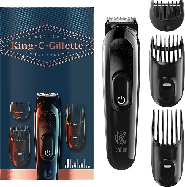 Тример для бороди Gillette King C + 3 насадки Чорний - Фото 2 Тример для бороди Gillette King C + 3 насадки Чорний - зображення 2