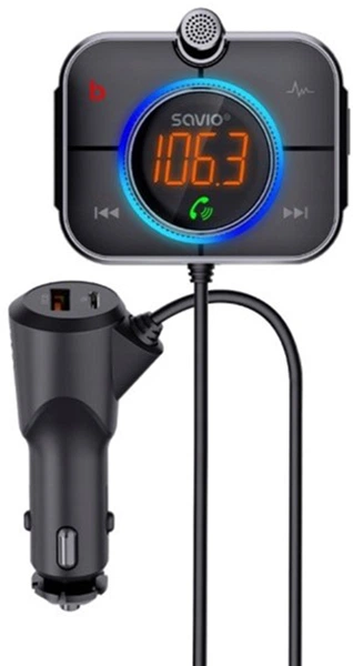 FM-transmiter Savio TR-14 z Bluetooth i ładowarką PD (5901986047810) - obraz 2